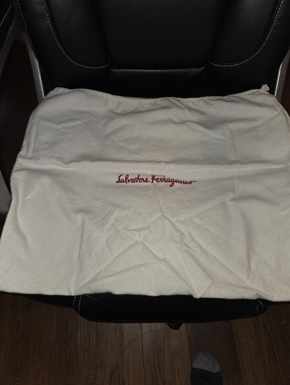 Salvatore Ferragamo Cream Cotton Dust Bag with Red Logo